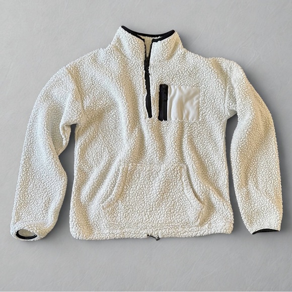 Cozy Teddy Sherpa Fleece Pullover | Quarter Zip Jacket | Ivory Cream Winter Warm - Picture 2 of 7